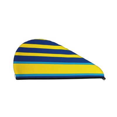 LHBWCVN Yellow and Blue Stripes Hair Towel Wrap for Women Hair Cap Coral Velvet Hair Drying Cap with Button Super Absorbent Hair Drying Towel Quick Dry Hair Turban for Wet Hair Long Thick Hair
