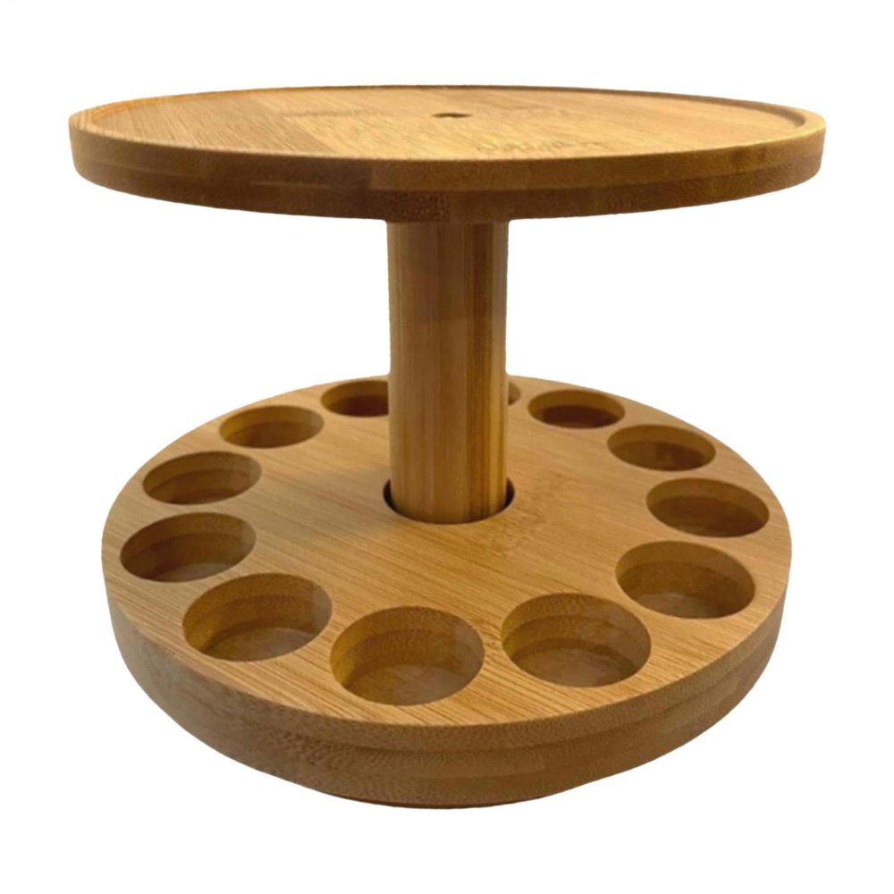 2 Tier Diffuser Holder And essentiall Oil Holder Carousel, Wooden Diffuser Stand 12 Bottles essentiall Oil Storage Rack, Space Saving