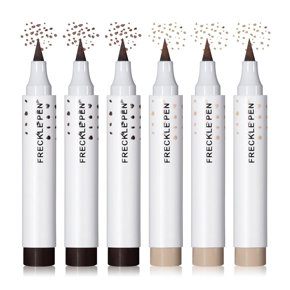 6PCS 2 Colors Freckle Pen,Natural Lifelike Liquid Fake Freckle Pen Waterproof Freckle Makeup Pen Magic Freckle Color,Long Lasting Quick Dry Faux Freckle Pen (Light Brown & Dark Brown)