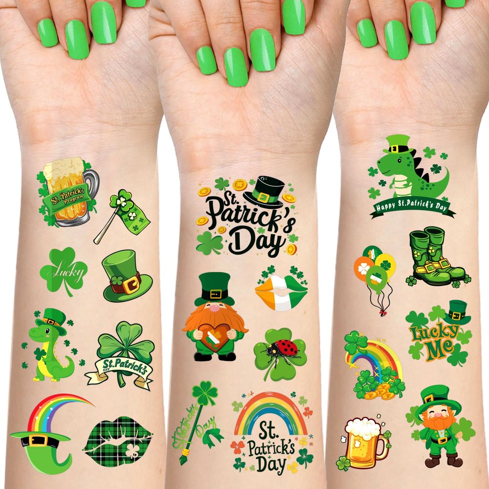 117PCS St Patricks Day Temporary Tattoos for Kids Men Women, Tiny Green Shamrock Tattoos Stickers, Saint St. Patrick's Day Fake Tattoos for Adults, Irish Parade and Party Favors Decoration