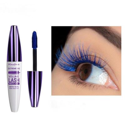 5D Blue Mascara - Waterproof and Smudge-Proof Lengthening Formula - Hypoallergenic Silk Fiber Mascara for Voluminous, Colorful Eye Makeup Perfect for Parties and Cosplay