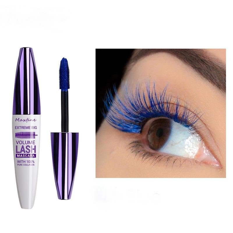 5D Blue Mascara - Waterproof and Smudge-Proof Lengthening Formula - Hypoallergenic Silk Fiber Mascara for Voluminous, Colorful Eye Makeup Perfect for Parties and Cosplay