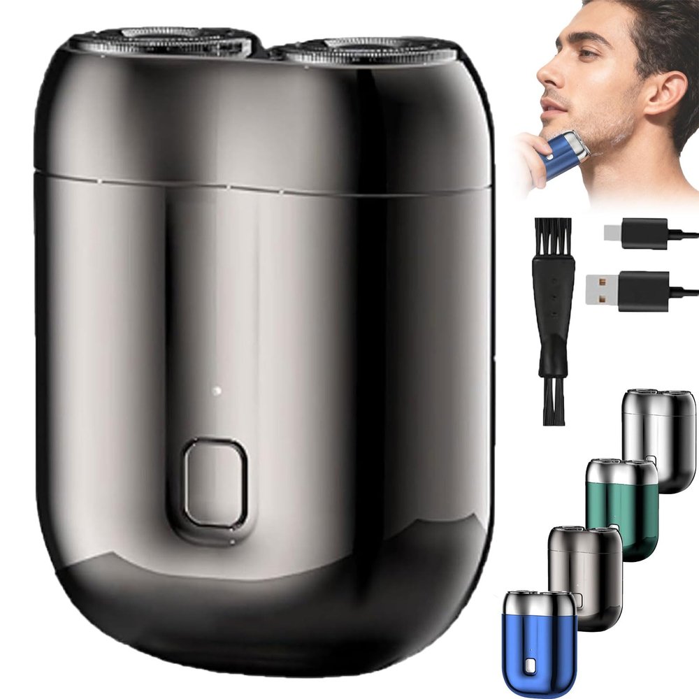 Dual-Head Electric Shaver, Rechargeable Waterproof Mini Shavers, Pocket Size Compact Shaver for Men