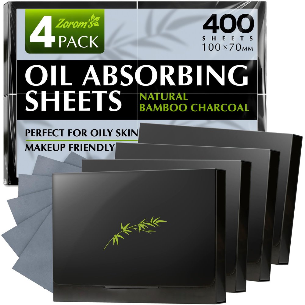 Natural Oil Blotting Sheets for Face with Bamboo Charcoal - 4pk/400 Makeup Friendly Oil Absorbing Sheets for Face - Blotting Papers for Oily Skin - Perfect for Keeping in Purse - Oil Control Film