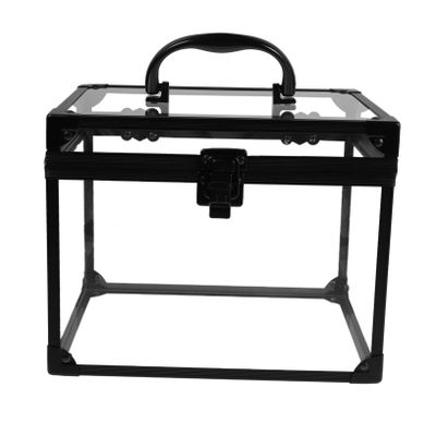 FRCOLOR Clear Makeup Storage Box Lockable Transparent Cosmetic Organizer for Jewelry Makeup Accessories Crown Box with Padlock Key for Travel Vanity Dresser Display