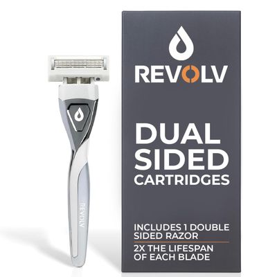 REVOLV - Mens Razor - 1 Premium Weighted Handle + 1 Dual-Sided Cartridge - For a Closer, Smoother Shave - Safe on Sensitive Skin - Grey