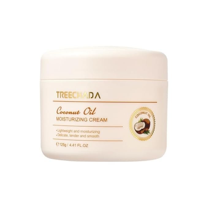 CATHERINEY 1PC Treechada Coconut Oil Moisturizing Cream, Lightweight and Moisturizing, Delicate Tender and Smooth Facial Cream, 125g