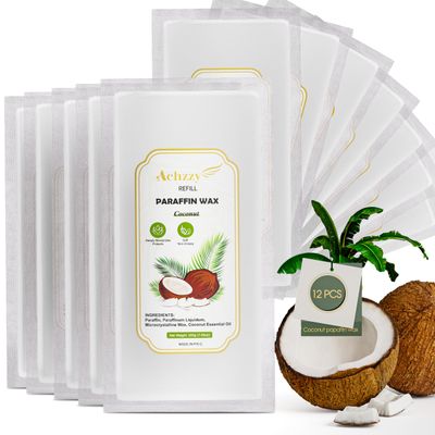 Achzzy Natural Paraffin Wax Refills, 12-Pack Paraffin Wax Blocks of Coconut Scent for Paraffin Bath, Paraffin Wax for Hand and Feet for Deep Hydration, Moisturizing and Nourish(Coconut)