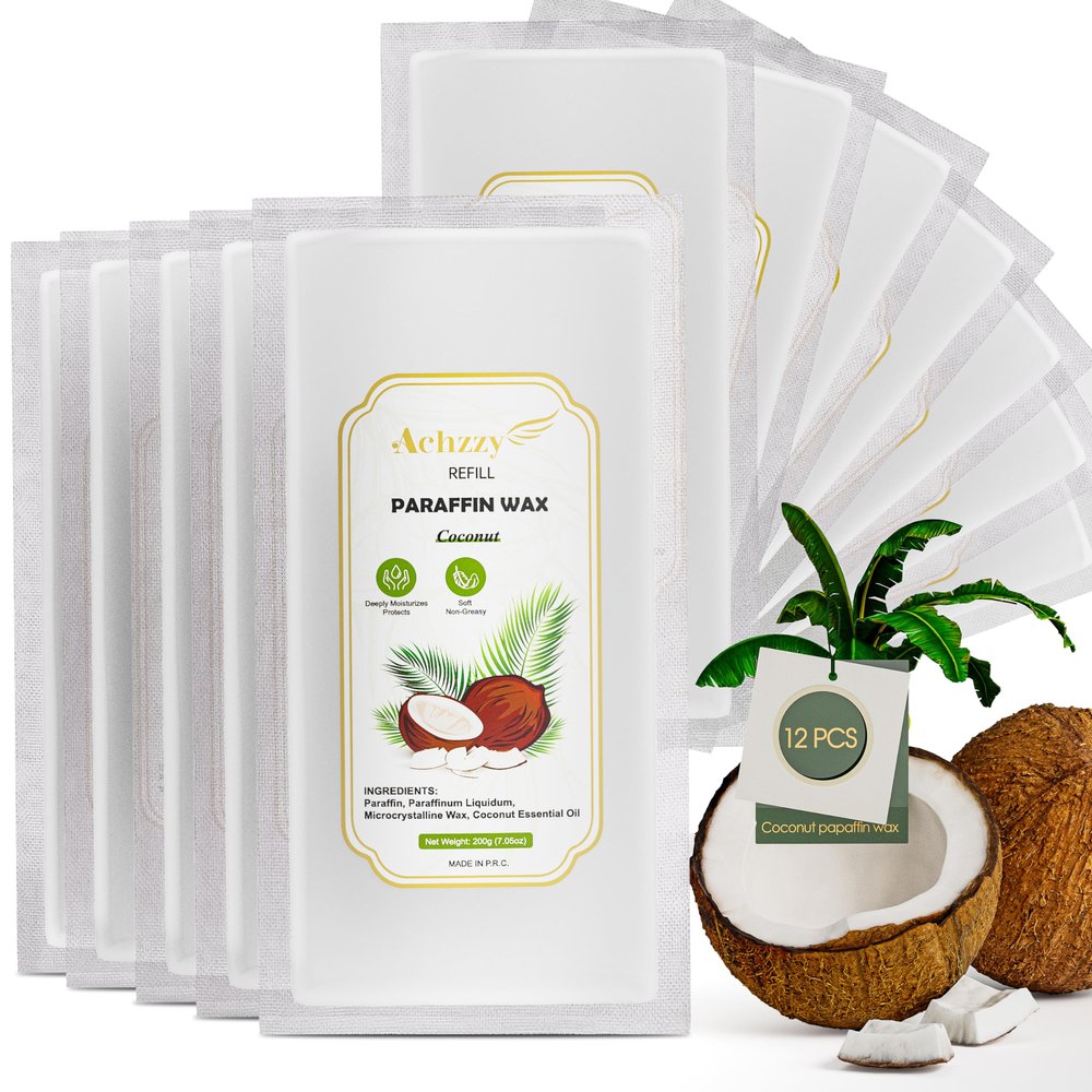 Achzzy Natural Paraffin Wax Refills, 12-Pack Paraffin Wax Blocks of Coconut Scent for Paraffin Bath, Paraffin Wax for Hand and Feet for Deep Hydration, Moisturizing and Nourish(Coconut)