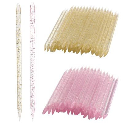 100Pcs Professional Disposable Nail Stick Cuticle Pusher Bulk Crystal Nail Care Sticks Cuticle Manicure Pedicure Stick for Fingernail Cleaning Cuticle Stick (Pink/Gold)