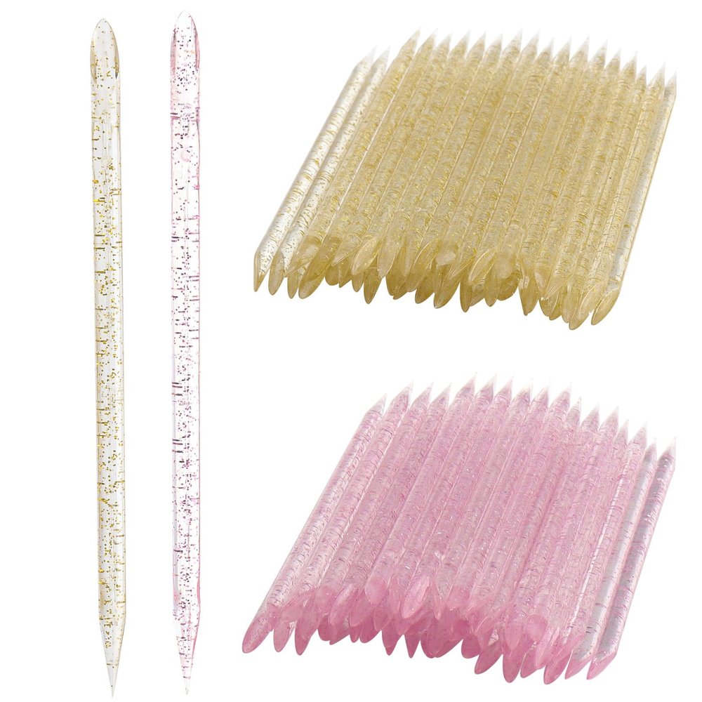 100Pcs Professional Disposable Nail Stick Cuticle Pusher Bulk Crystal Nail Care Sticks Cuticle Manicure Pedicure Stick for Fingernail Cleaning Cuticle Stick (Pink/Gold)