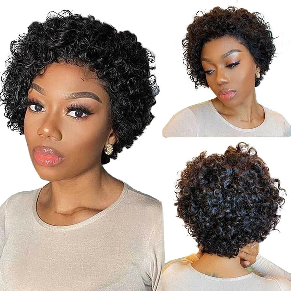 13X4 Short Curly Lace Front Wigs Pixie Cut Wig Human Hair HD Lace Front Wigs Human Hair Pre Plucked for Women 4 inch Natural Color