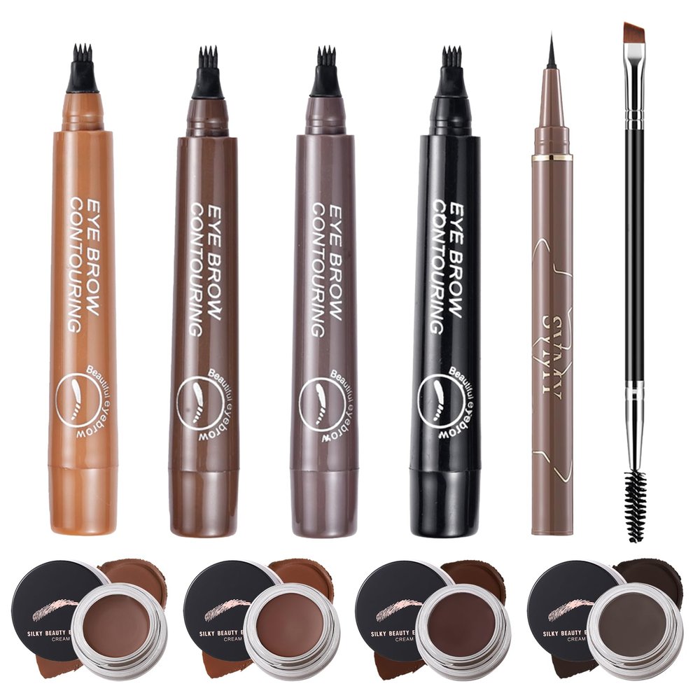 10PCS Eyebrow Pomade Kit,Eyebrow Makeup Set with Eyebrow Pomade,Black Eyeliner,Eyebrow Pencil and Eyebrow Brush,Long Lasting Waterproof Eyebrow Kit for Eeye Makeup