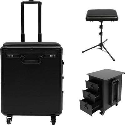 Bokknppo Rolling Makeup Train Case Professional Cosmetic trolley on Wheels Large Storage Lockable Travel Organizer with Drawer Nail Cart Trunk Cosmetic Suitcase for Makeup Nail Artist (Metal Panel)