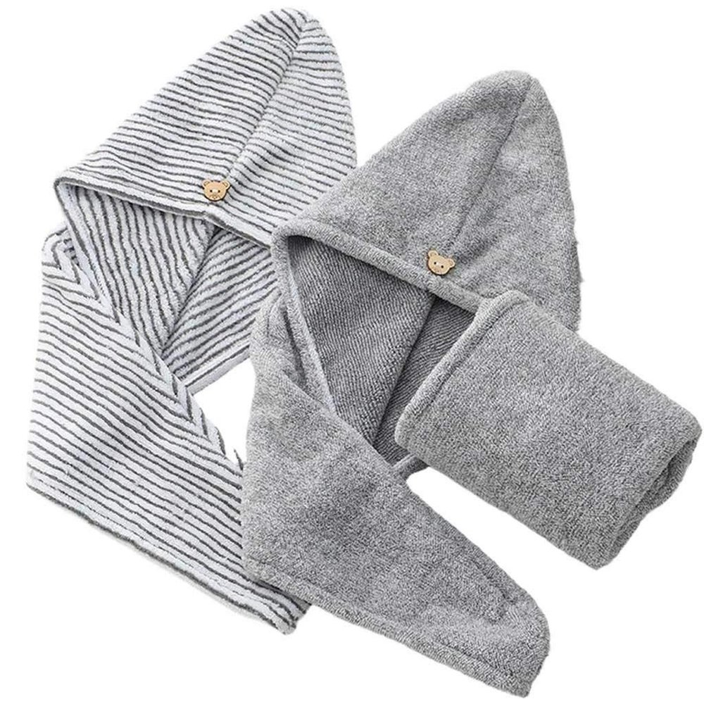 A1DFDFGOQSFG 2 Pack Bamboo Charcoal Fiber Hair Drying Towel Hat Bath Shower Head Turban Wrap Absorbent Quick Dry Hair Towels Cap for Women