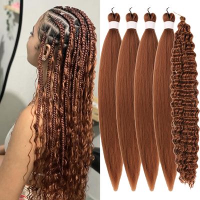 Brown Braiding Hair Pre Stretched Color 30 Boho Hair for Braiding Hypoallergenic ez Braid Curly Deep Wave Synthetic Prestretched Knotless Crochet Boho Braids