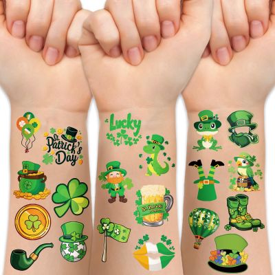117PCS St Patricks Day Tattoos, Shamrocks Irish Flag Leprechauns Gnomes Hats Face Temporary Tattoo Stickers,St Patricks Day Decor Party Favors for Adult Men Women Kids