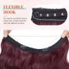 Benehair Halo Hair Extensions Real Human Hair, Halo Hair Extension 100% Human Hair, Wavy Halo Extensions Human Hair, Curly Human Hair Halo Extensions, Wire Hair Extension, #Wine Red 60g/14inch view 3