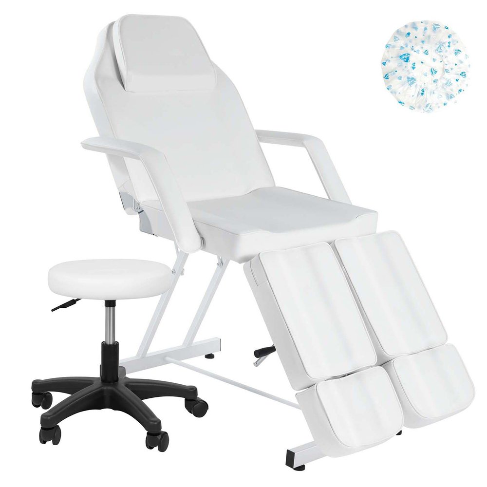 FRATUNAR Facial Chair, Adjustable Tattoo Chair Facial Bed with Hydraulic Stool Massage Bed for Professional Massage Facial Lash Beauty Treatment Spa, White
