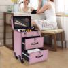 Bokknppo Professional Rolling Makeup Case with Drawers Train Case Large Cosmetic Trolley with Locks Storage Case on Wheels Travel Organizer with Adjustable Dividers for Nail Hair Styling (Pink) view 3
