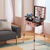 Bokknppo Makeup Train Case Travel Aluminum Cosmetic Organizer Box Professional Rolling Train Case Cosmetic Trolley with Lock Lighted Mirror Stand Hairstylist Storage Case for Nail Artist (Pink) view 2