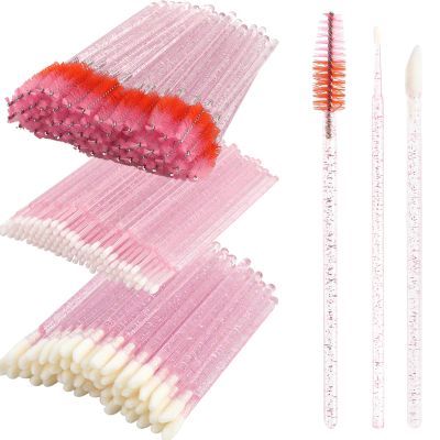 300 PCS Eyelash Extension Supplies Kit, Disposable Lash Spoolies Brushes Micro Swab Brushes Mascara Wand Lip Brushes for Eyelash Extension Tattoo Lipstick ApplicatorPink/Red Brush