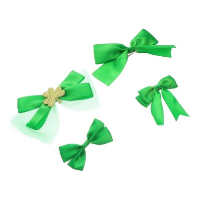 WRITWAA 4pcs Patrick's Day Festival Hairpins for Boys and Girls Adults Bow Hair Accessories for Celebrations and Costumes