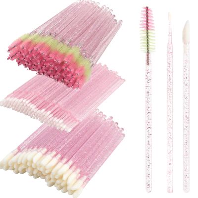 300 PCS Eyelash Extension Supplies Kit Disposable Micro Swab Brush Match Eyebrow Spoolie Lip Stick Brush Mascara Wand Applicator Mascara Applicator Eyelashes Tool(Pink/Green)