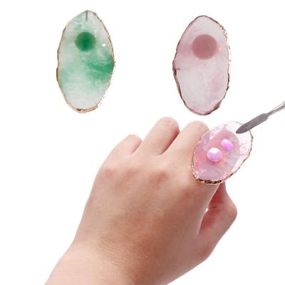 2 Pcs Resin Nail Art Palette Finger Ring Plate Gel Polish Mixing Trays Marble Makeup Display Board Nail Art Polish Holder Nails Color Plate for Nail Art