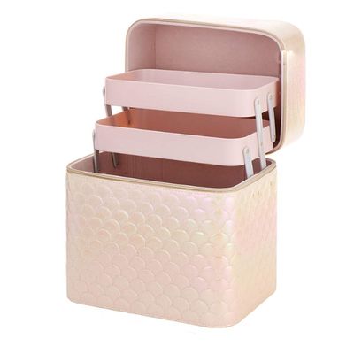 IIPOSAQQ 1PC Travel Cosmetic Bag with Mirror Portable Train Makeup Case 4 Foldable Makeup Tray for Cosmetics Makeup Brushes (Color : A) (C)