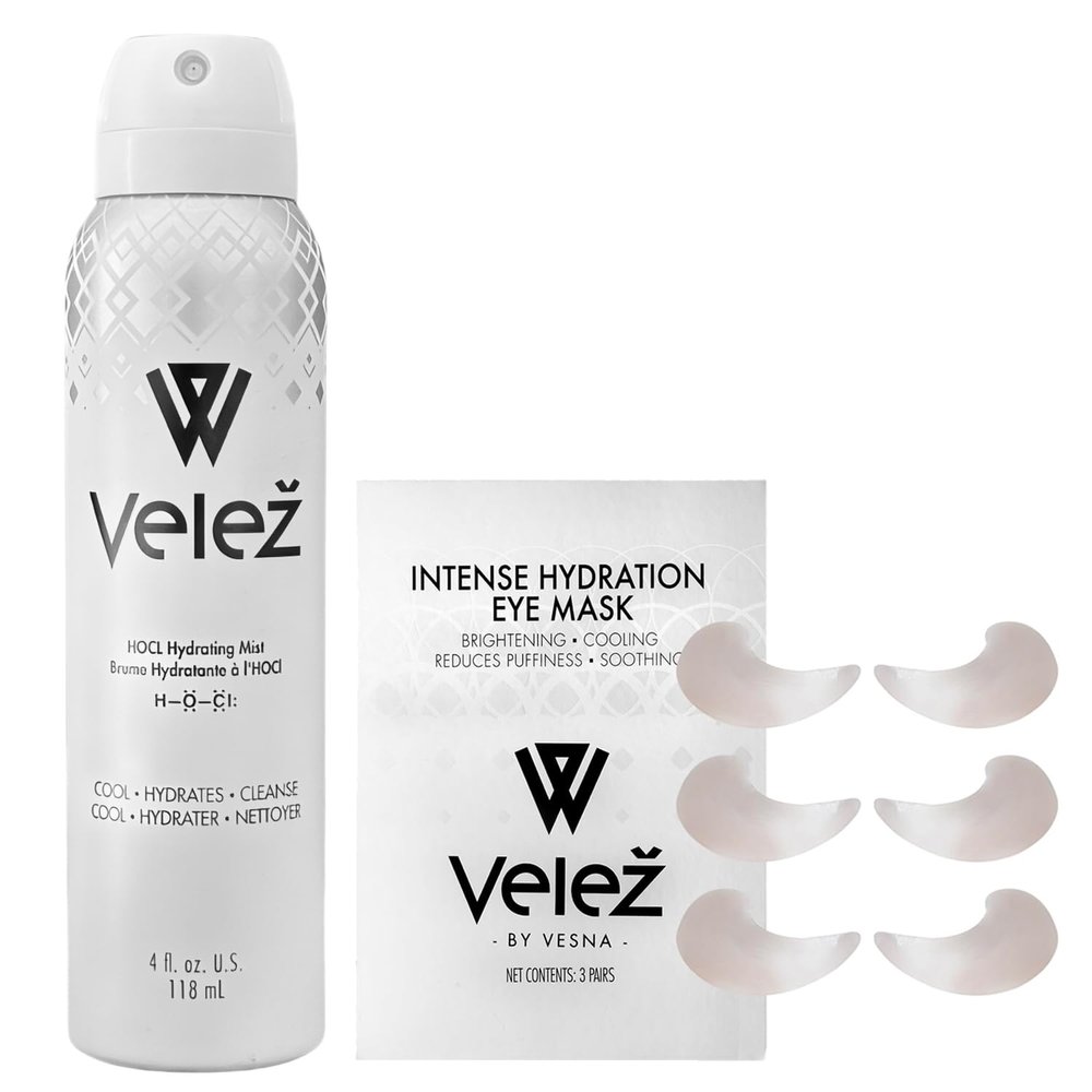 Vele Hydration Duo, Intense Under Eye Masks for Puffiness & HOCL Face Mist Hydrating Spray, Gentle, Refreshing Facial Spray for Cleansing & Soothing Skin, 4 Fl Oz