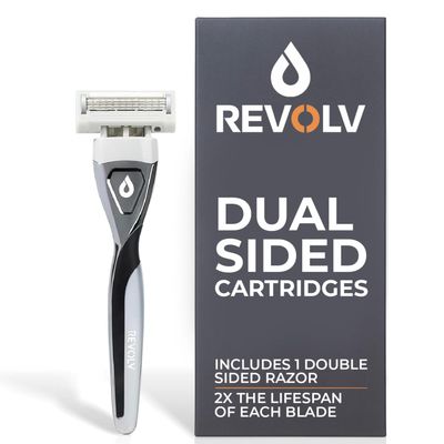 REVOLV - Mens Razor - 1 Premium Weighted Handle + 1 Dual-Sided Cartridge - For a Closer, Smoother Shave - Safe on Sensitive Skin - Black