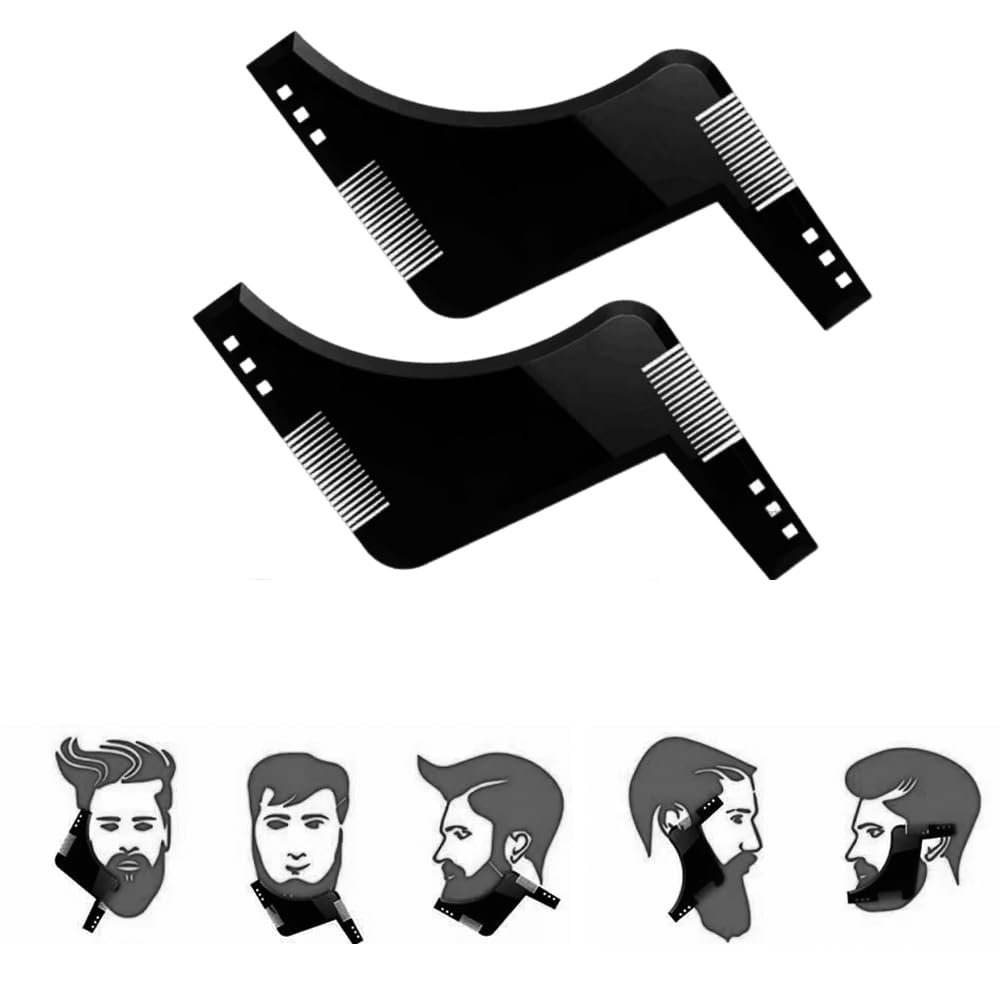 2PCS/Set Beard Template Shaper Styling Tool Beard Modeling Mold Facial Hair Sideburns Mustache Trimming Contour Tool Men's Care Comb Perfect For Line Up Edging Beard Guide Barber Tool