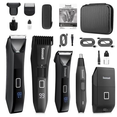Beatslm Groin & Body Hair Trimmer for Men, Beard Trimmer, Foil Shaver,Nose Hair Trimmer, 5 in 1 Waterproof Men's Grooming Kit, Ball Trimmer with Travel Lock, LED Display