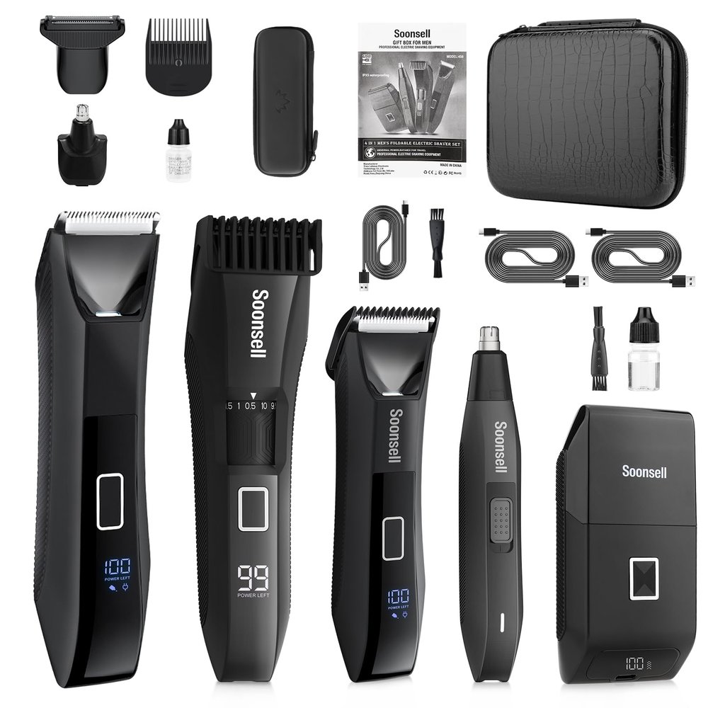 Beatslm Groin & Body Hair Trimmer for Men, Beard Trimmer, Foil Shaver,Nose Hair Trimmer, 5 in 1 Waterproof Men's Grooming Kit, Ball Trimmer with Travel Lock, LED Display