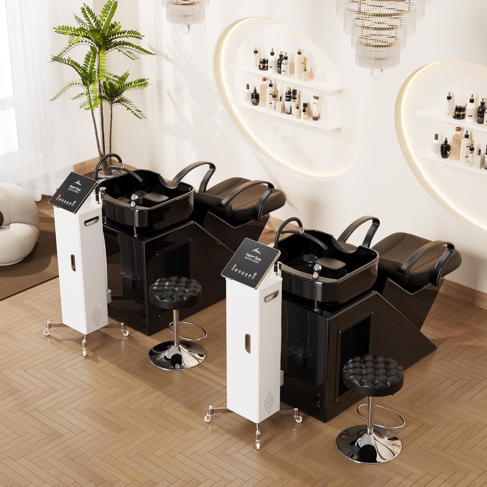 Baasha All-in-one Mobile Head Spa Equipment with Water Circulation System, Mobile Hair Washing Station with Light Therapy Function, Japanese Head Spa Waterfall Machine