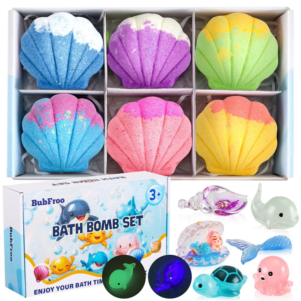 Bath Bombs for Kids, 3.5oz Large Mermaid Bath Bomb with Toys Inside, Girls Bath Bombs with Surprise Inside, Organic Natural Bubble Bath Fizz for Kids, 6 Pack