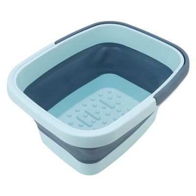 Fdit Foldable Silicone Bathtub, Spa Basin with Handle for Home, Camping, Hiking, Picnic (Blue)