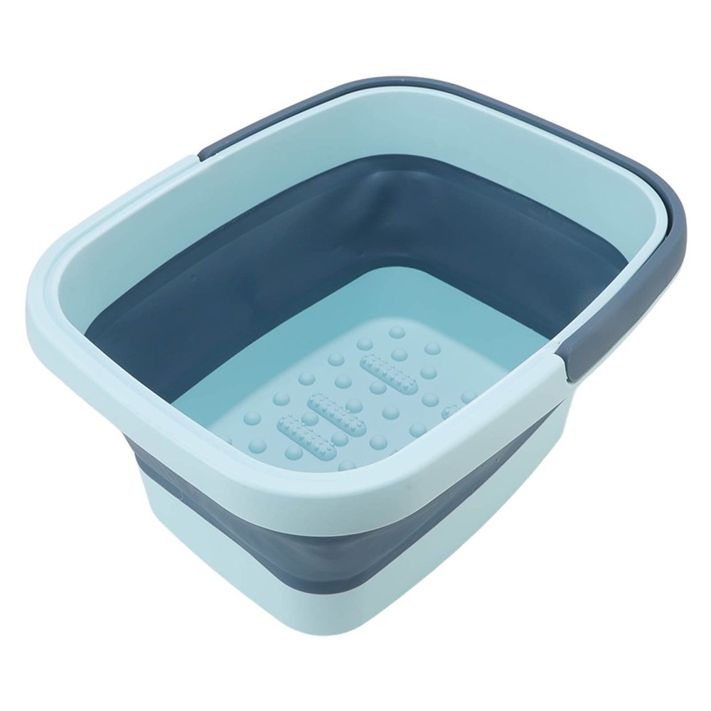 Fdit Foldable Silicone Bathtub, Spa Basin with Handle for Home, Camping, Hiking, Picnic (Blue)