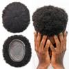 Right Hair Black Men Hair Unit Human Hair Afro Mens Toupee Man Weave Hair Unit Afro Toupee For Black Men Human Hair Black Men Hair Piece Afro Hair System For Men 8X10 2mm #1B Off Black view 1