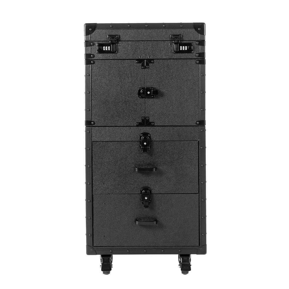 Beauty Salon Luggage Cosmetology Rolling Case, Makeup Train Case Large Organizer Cosmetic Train Cases with Hair Dryer Holder and Swivel Wheels, Nail Organizer Case Professional Makeup Case (Black)