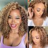 10 Inch P4/27 Highlight Honey Blonde Ombre Deep Wave Short Curly Bob Wig 13x4 HD Lace Front Wigs Human Hair Pre Plucked Frontal Glueless, 180% Density view 2