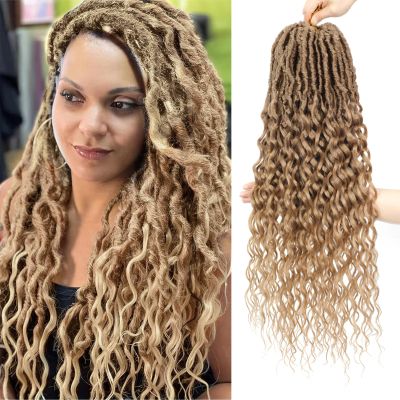 Goddess Locs Crochet Hair Faux Locs with Curly Ends 18 Inch 8 Packs Crochet Hair for Women Pre-Looped Soft Locs Hair With Curly Ends Blonde Color