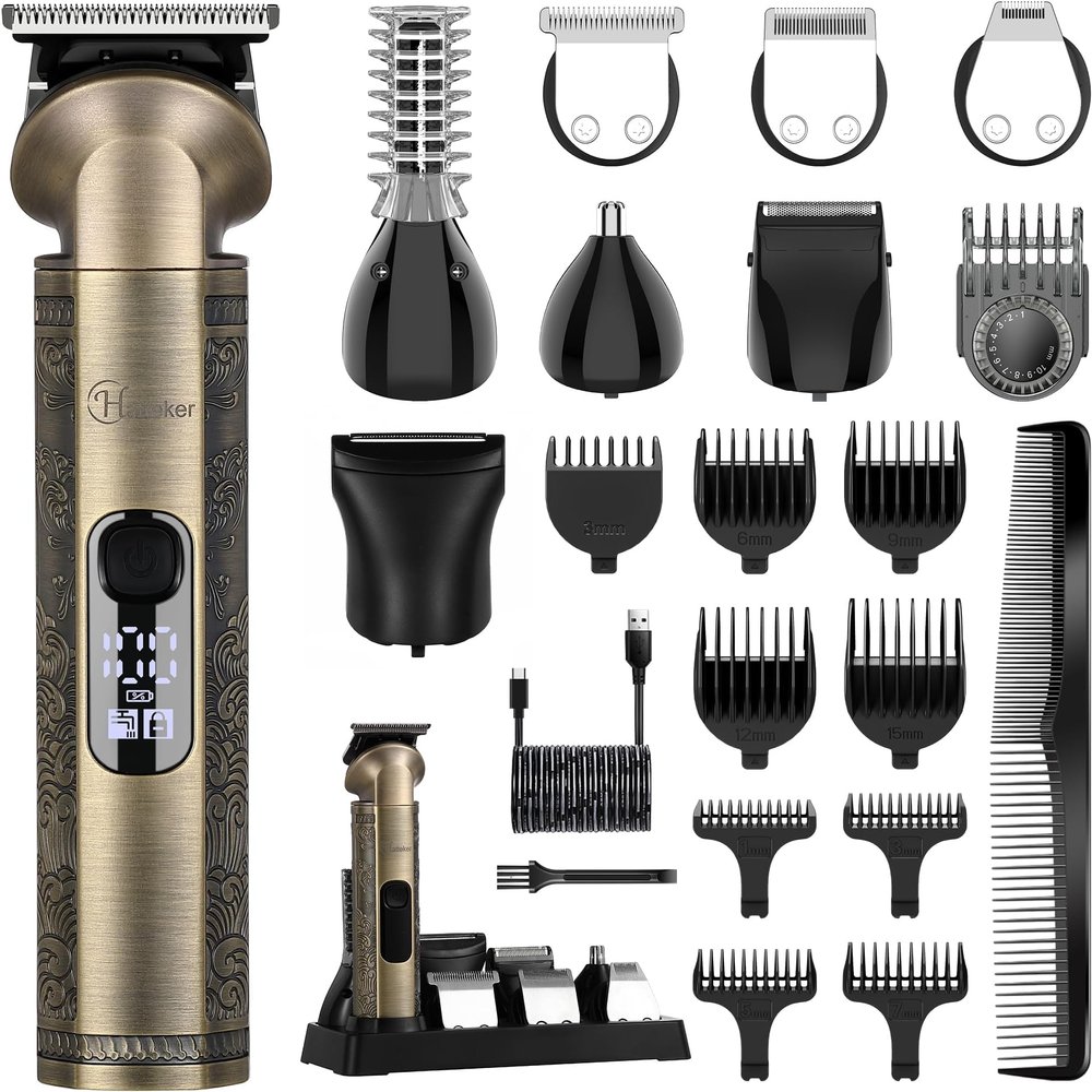 8-in-1 Professional Beard Trimmer Kit  Zero Gapped Hair Clippers, T-Blade Trimmer, Electric Razor Shaver, Cordless Grooming Kit for Mens Beard, Nose, Ear, Body, and Mustache Trimming (Copper)