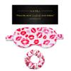 100% Mulberry Silk Sleep Mask Set - Adjustable Eye Mask with Pouch & Scrunchie for Men & Women, Large Size, Total Blackout, Hypoallergenic, Moisture-Wicking, Handcrafted in the USA (Kiss Print Set) view 1