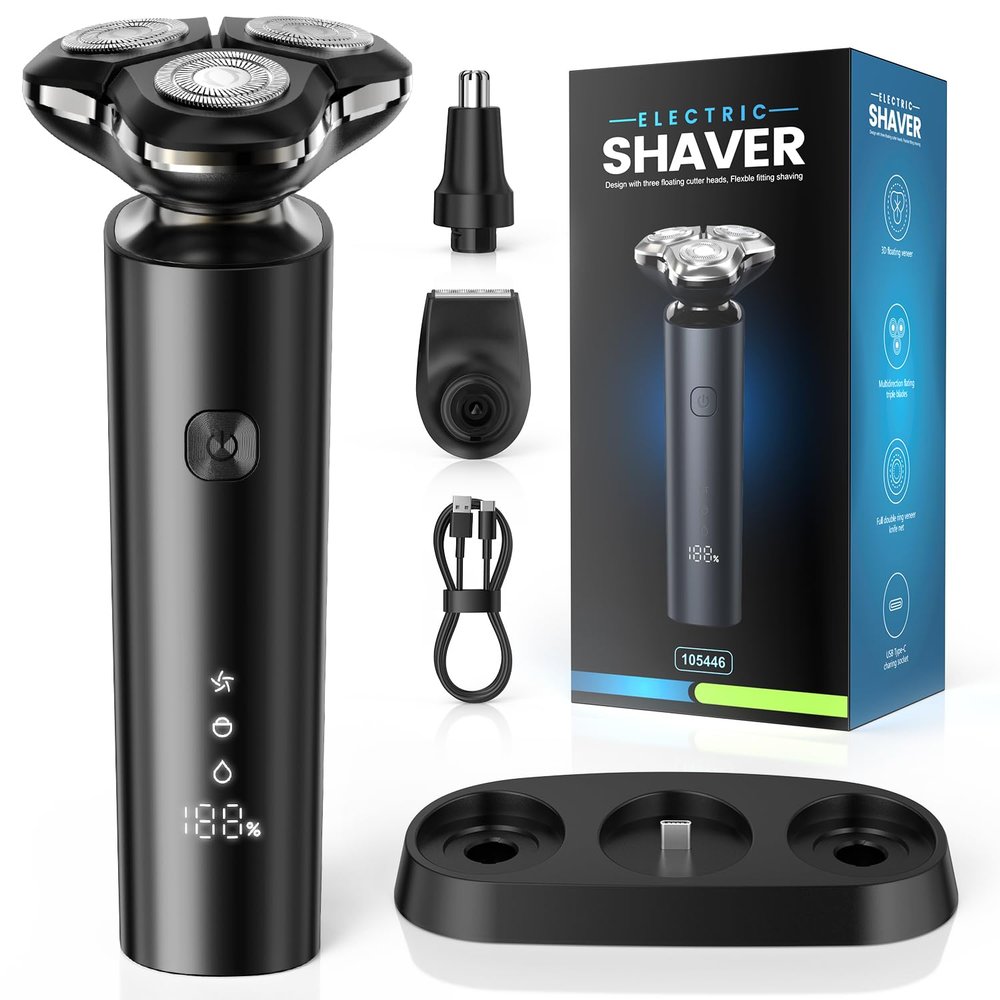 Electric Razor for Men, 2025 Magnetic Electric Shavers, IPX7 Waterproof Wet/Dry Mens Shaver, Smart LED Display & All-in-One Charging Base with Trimmers