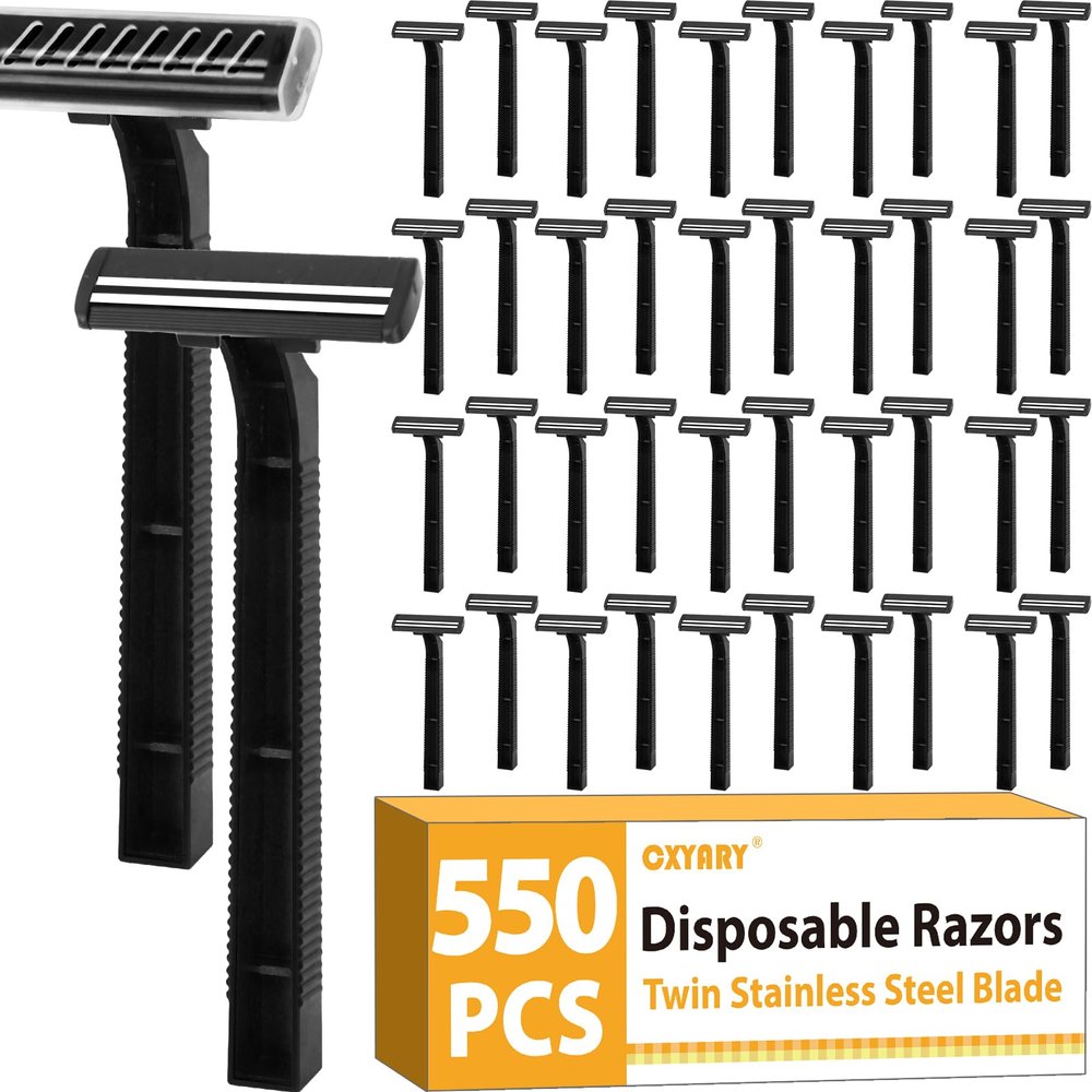 CXYARY 550 Pcs Twin Blade Disposable Razors With Clear Safety Cap, Shaving Razors Bulk for Men &Women, Stainless Steel Blade, Multipurpose Portable Shave Razor for Bathing Hotel Travel, Black