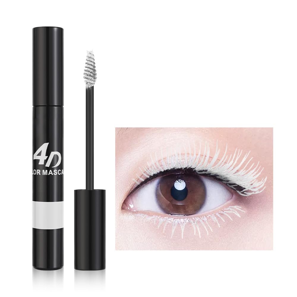 BEUKING 4D Colored Mascara, Long Lasting Highly Pigmented Charming Masacara, Buildable No Flaking Smudge-Proof No Clumping Eye Makeup for Making Lengthening Thick Eyelash (#01 White, 0.35 OZ)