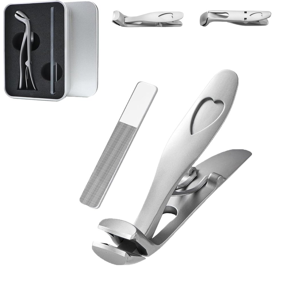 Clipdoc Max Nail Clipper, Regine Nail Clippers and Glass File Set, Clipdoc Nails Clipper & Glass Manicure File with Case (Silver)