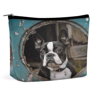 HMNBCD Makeup Bag Boston Terrier Printed Small Travel Cosmetic Bag for Women Water-Resistant Portable Cosmetic Pouch Toiletry Bag